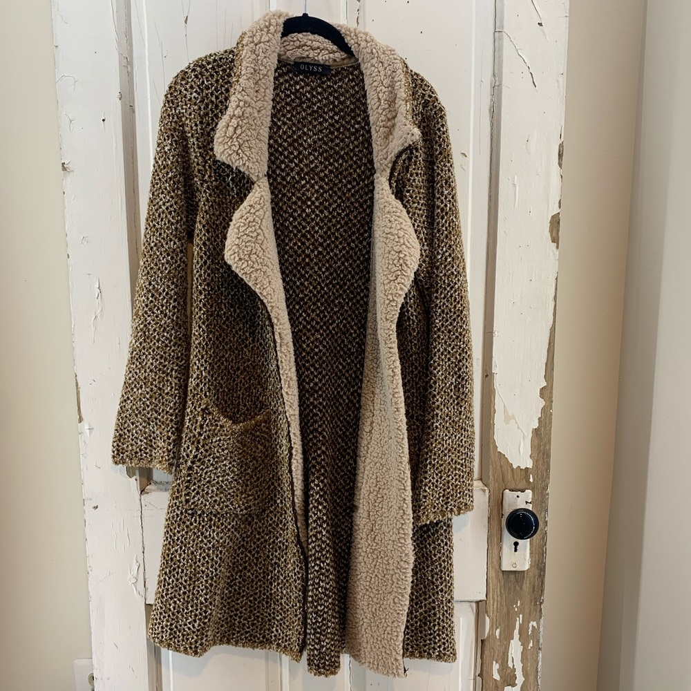 Olyss Long Brown Open Cardigan